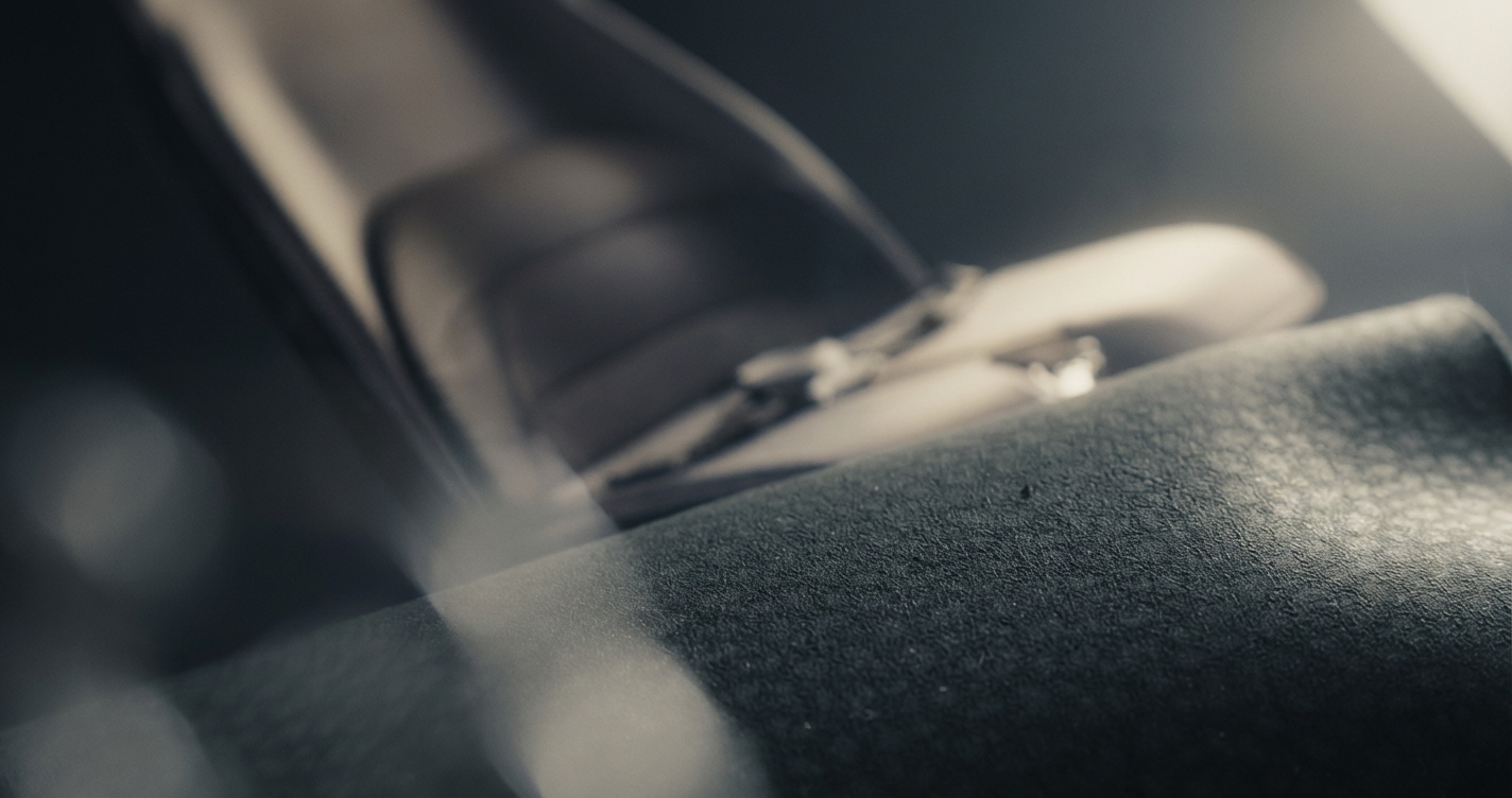 Close study of a seat junction in directional light, from eVTOL cabin work